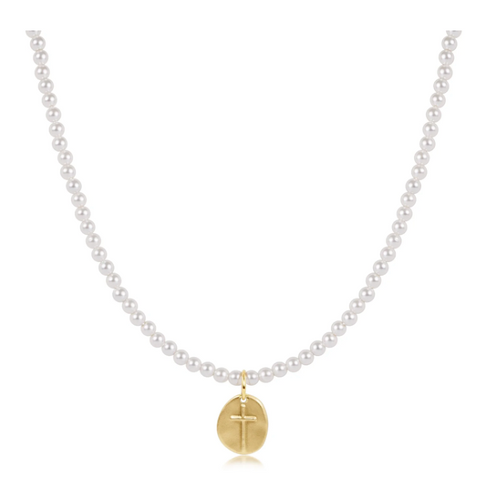 17” Choker Beaded | Classic Pearl 3mm | Inspire Small Gold Disc