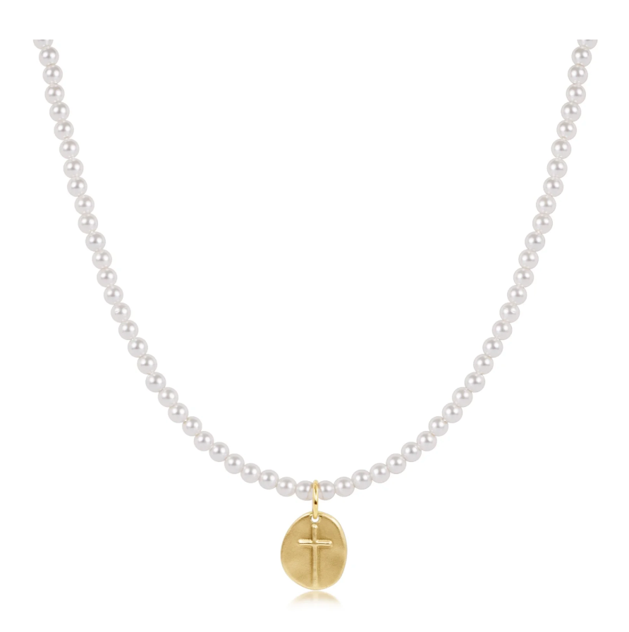 17” Choker Beaded | Classic Pearl 3mm | Inspire Small Gold Disc