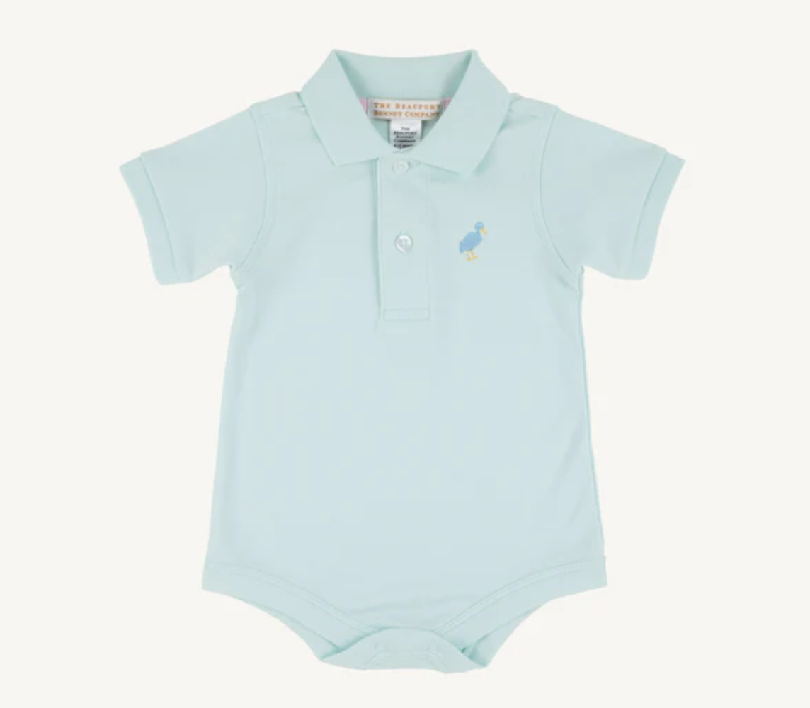 Prim & Proper Polo Short Sleeve Pima Onesie | Sea Island Seafoam/Beale Street Blue Multicolor