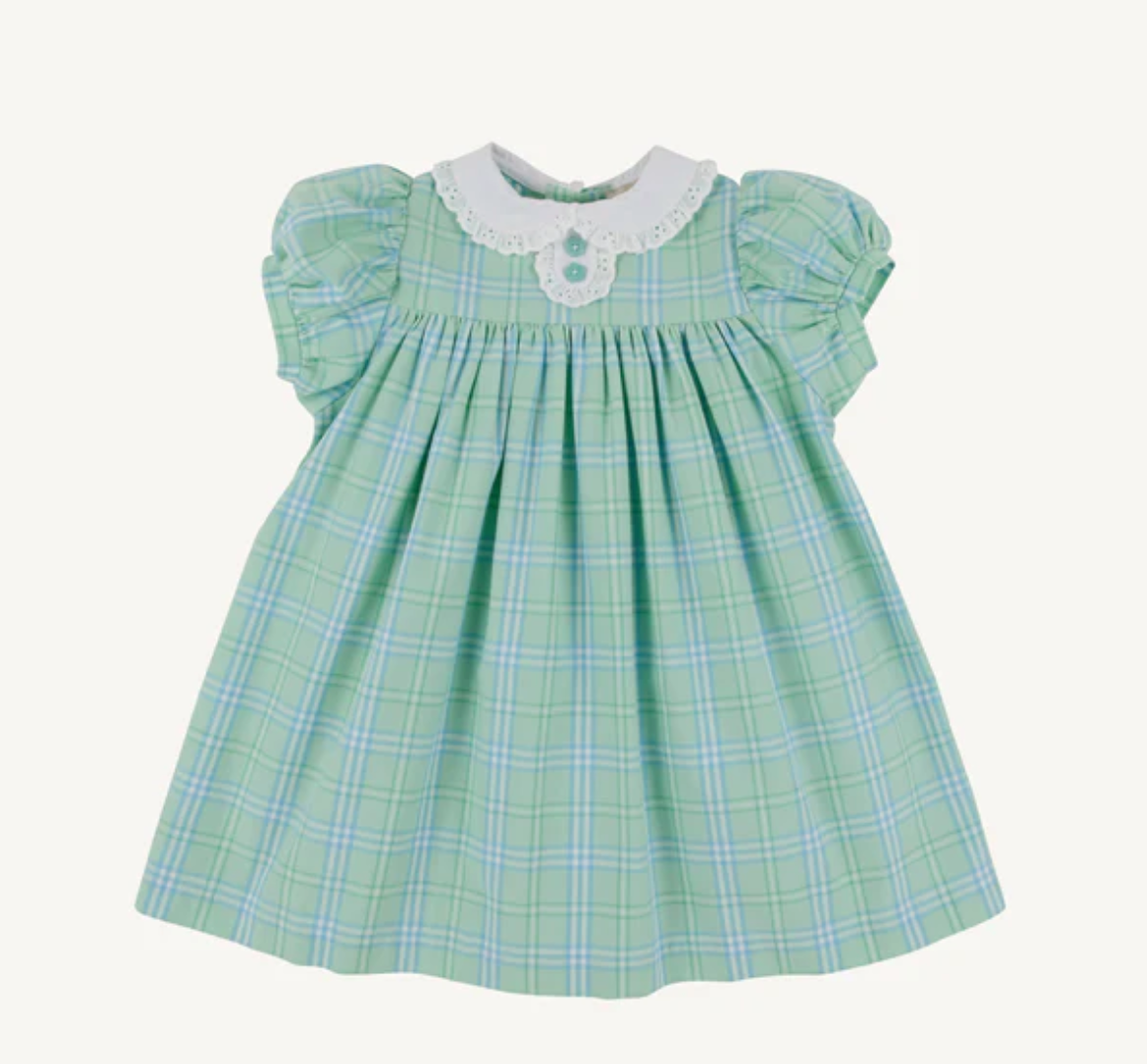 Mary Dal Dress | Pelham Bay Plaid (Green) / Worth Ave White
