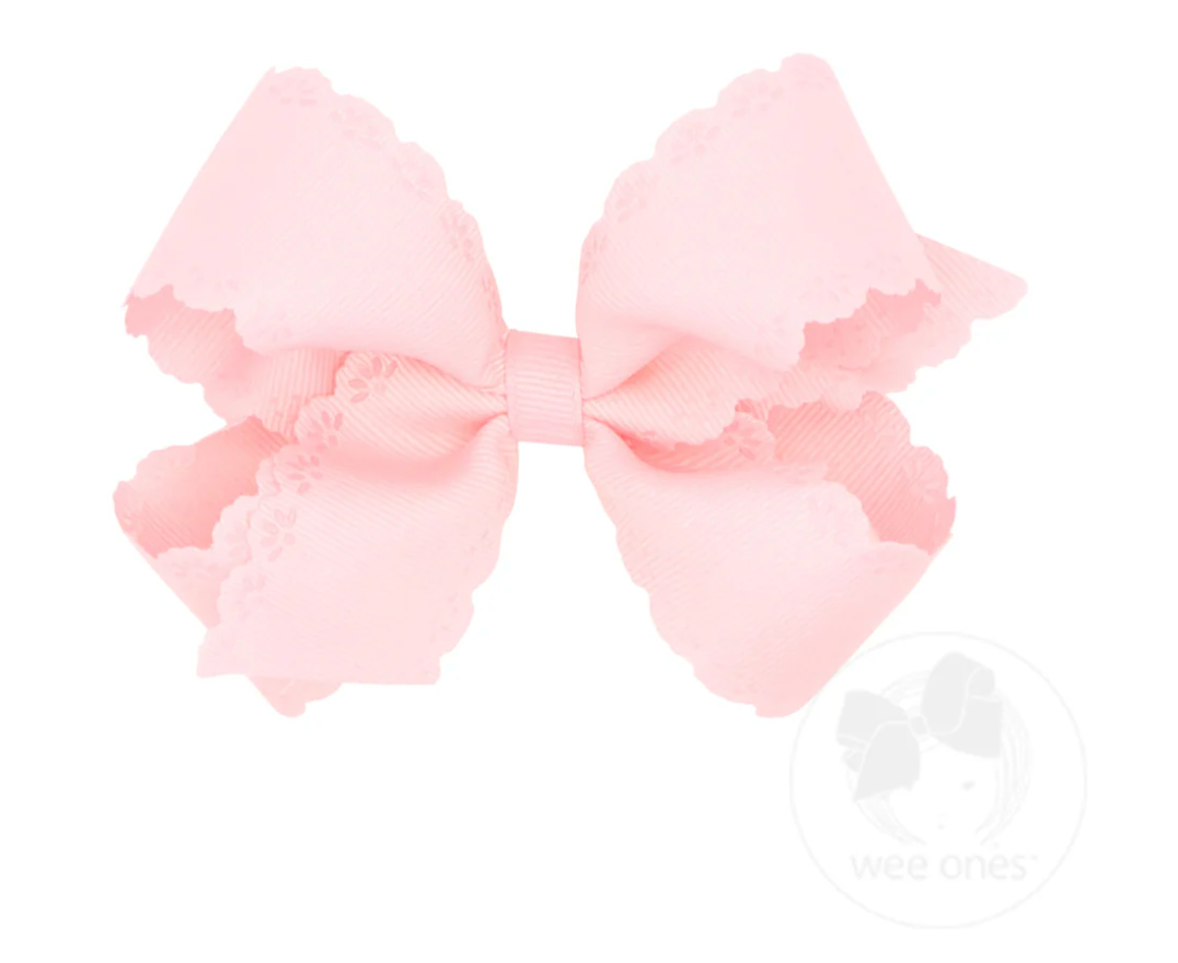 Medium Grosgrain Bow with Eyelet Flower | Embossed Edges | Multiple Colors