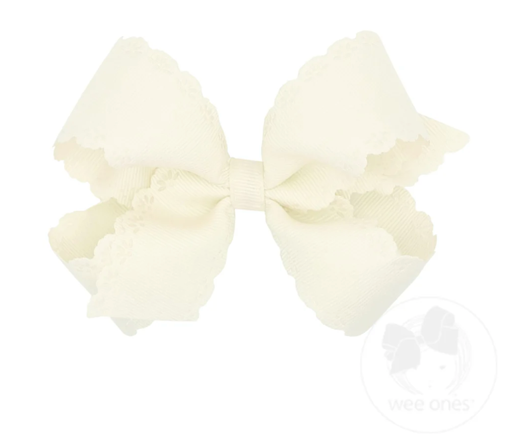 Medium Grosgrain Bow with Eyelet Flower | Embossed Edges | Multiple Colors