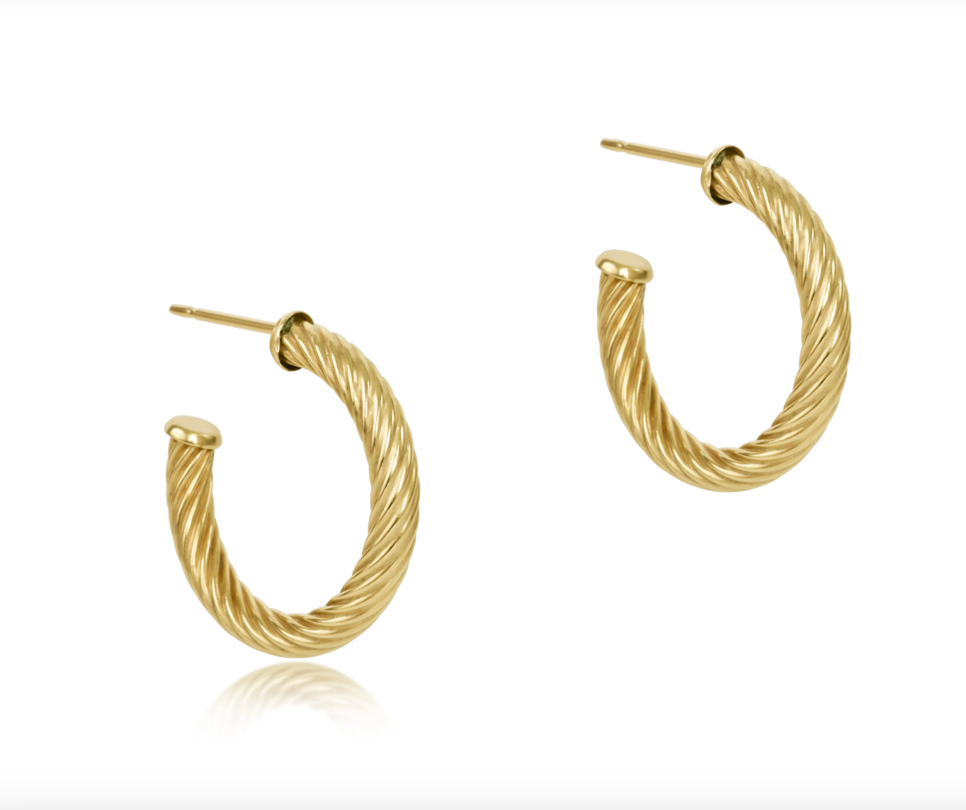 Round Gold 1.25" Post Hoop 4mm | Textured Twist