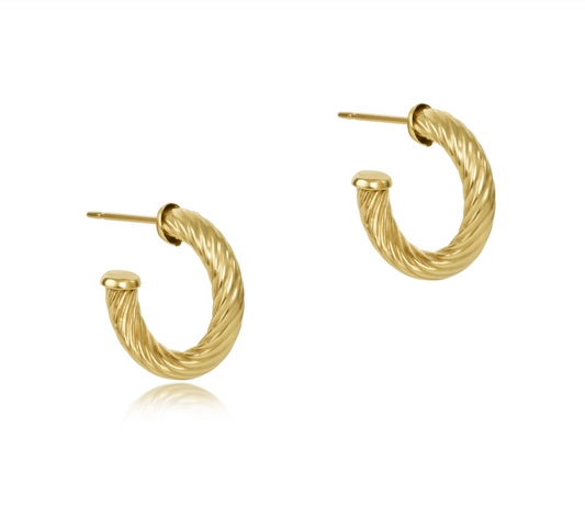 Round Gold 0.5" Post Hoop 4mm | Textured Twist