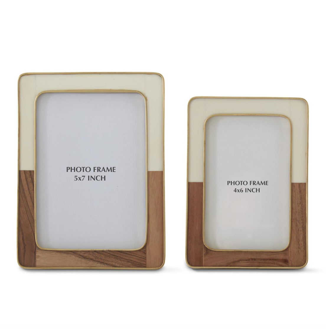 Gold Metal Trim Cream & Teak Wood Tile Photo Frame | 2 Sizes