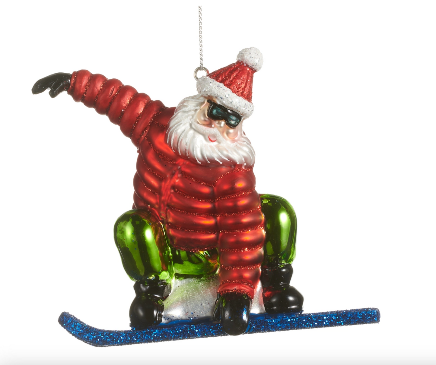 Snowboarding Santa Ornament