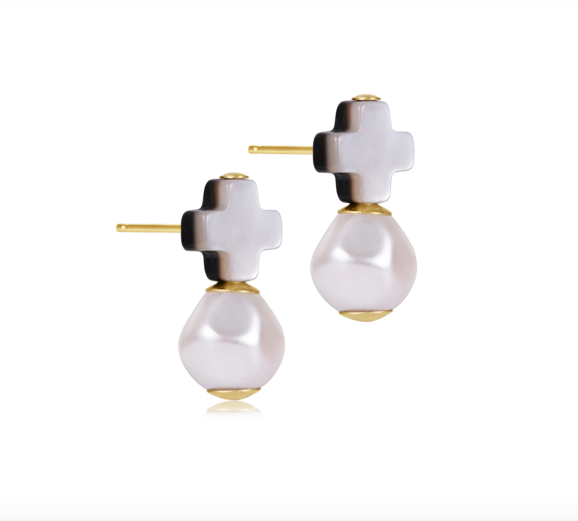 Signature Cross Mother of Pearl | Black Tahitian Stud | Classic Pearl
