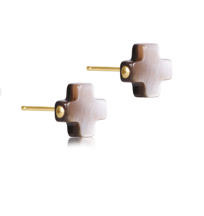 Signature Cross Stud | Mother of Pearl | Black Tahitian