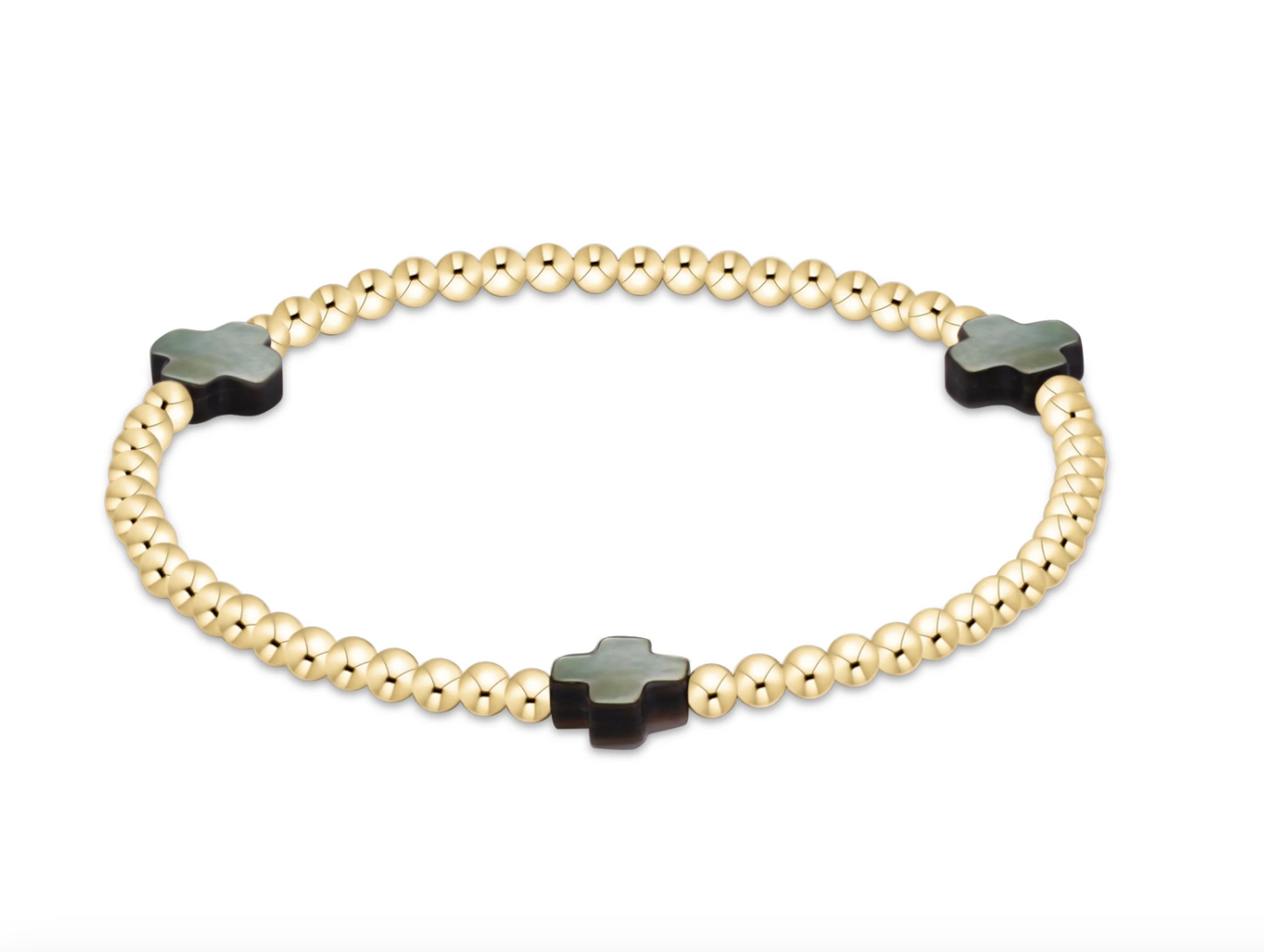 Extends Signature Cross 3mm Gold Bracelet | Mother of Pearl | Black Tahitian