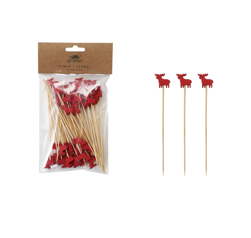 Bamboo Single Use Skewers with Holiday Shaped Handles | Set of 50 | 4 Styles