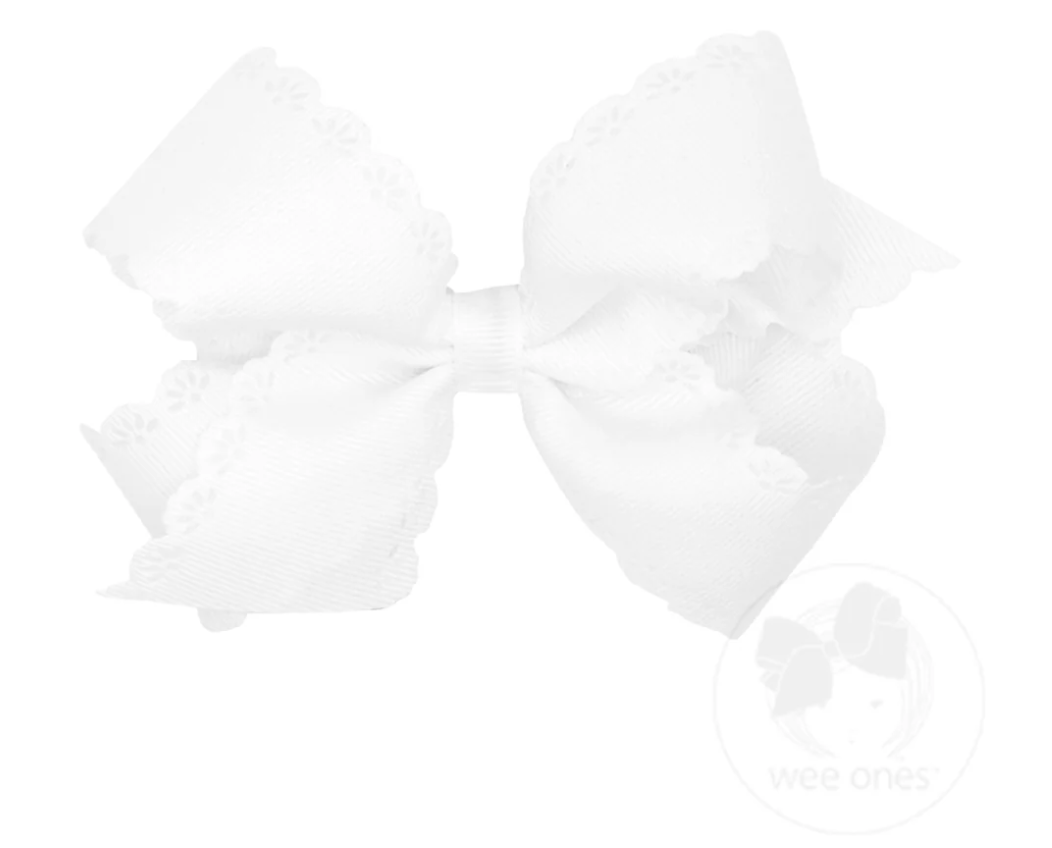 Medium Grosgrain Bow with Eyelet Flower | Embossed Edges | Multiple Colors