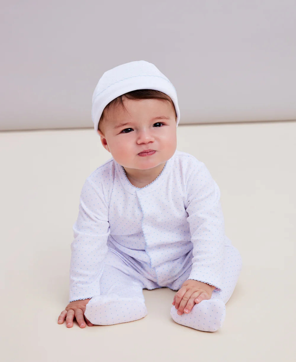 New Kissy Dots Print Hat | White/Blue Dot