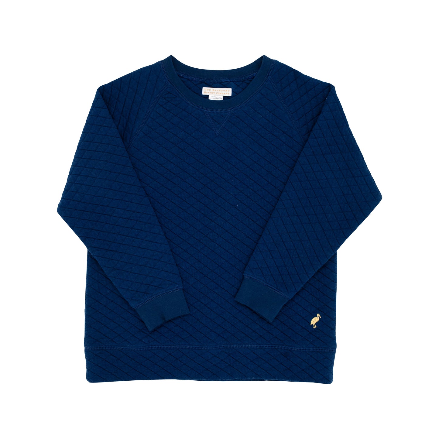 Cassidy Comfy Crewneck |  Nantucket Navy Quilted With Metallic Gold Stork