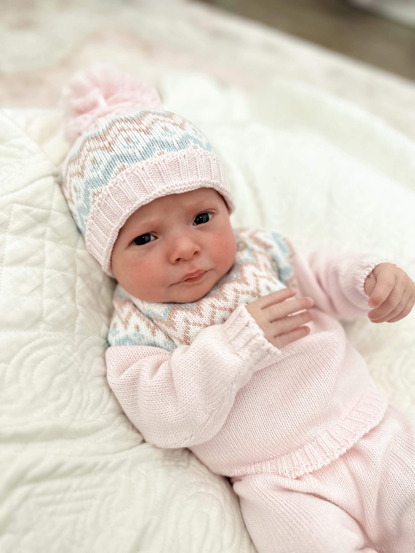 Fair Isle Herringbone Toboggan Hat | Pink