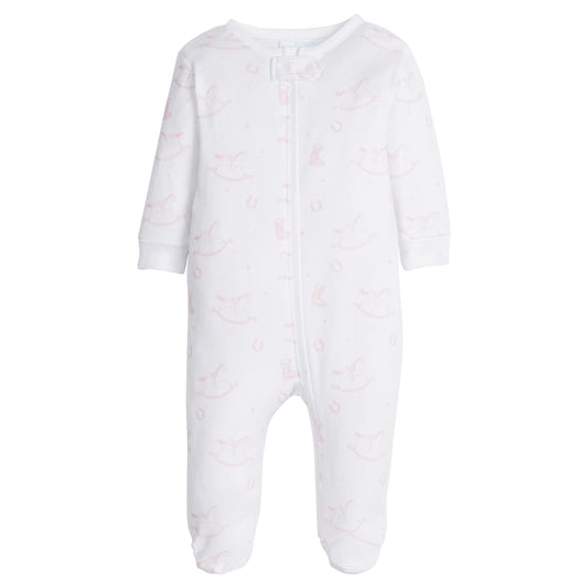 Zippered Footie | Pink Rocking Horse