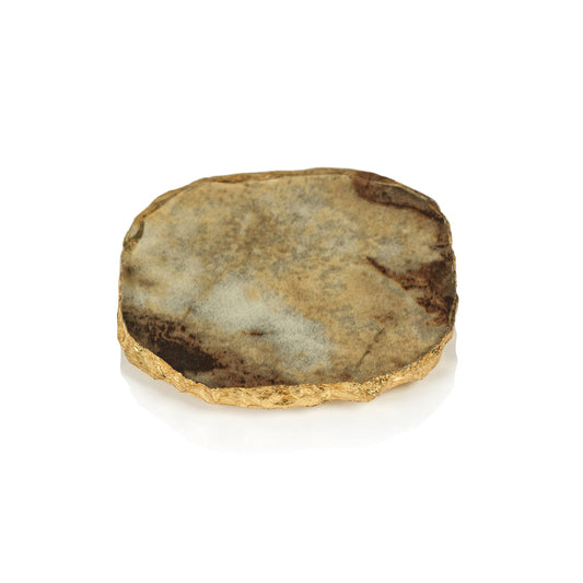 Agate Marble Glass Coaster with Gold Rim | Brown Tone