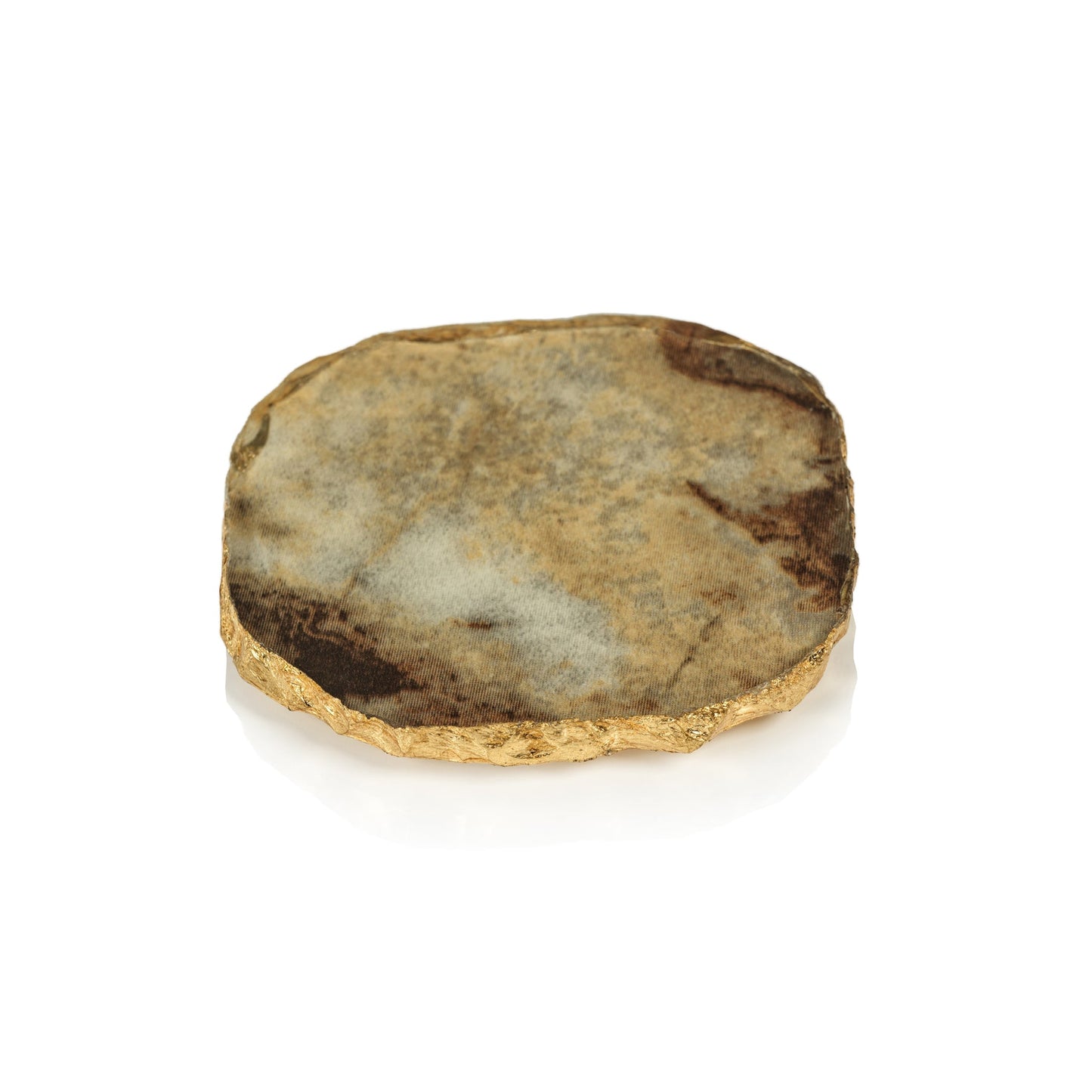 Agate Marble Glass Coaster with Gold Rim | Brown Tone