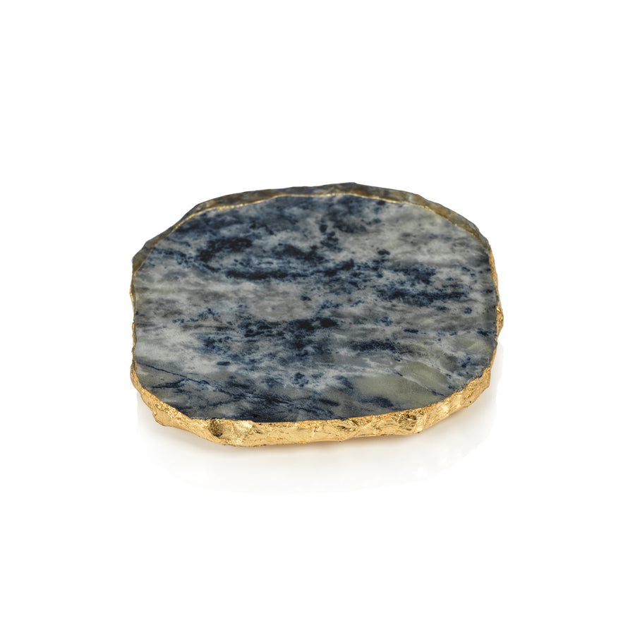 Agate Marble Glass Coaster with Gold Rim | Blue Tone