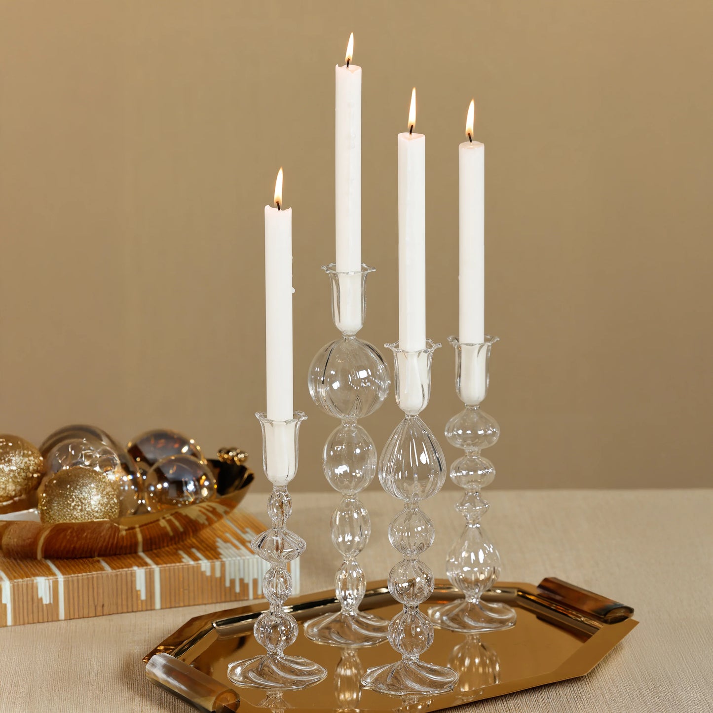 Marais Blown Glass Taper Candle Holder - Clear | 8 in
