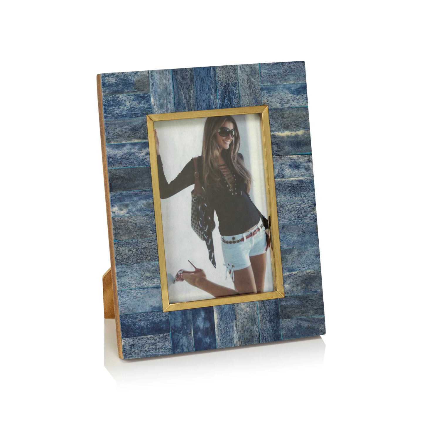 Biarritz Bone Photo Frame w/ Brass Trim | Blue