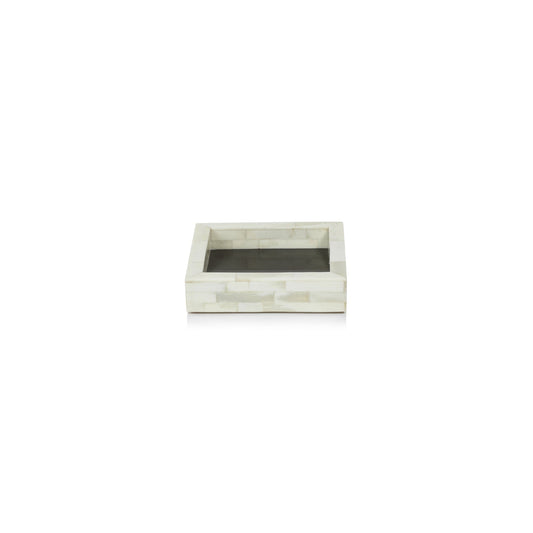 Maha White Bone with Black Inlay Tray - Square