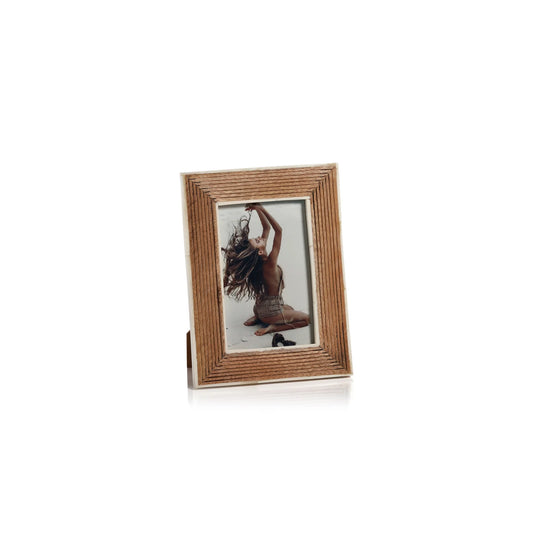 Ribbed Mango Wood Frame with White Bone Inside Border | 5x7