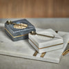 White Marble Square Salt & Pepper Bowl with Gold Spoon
