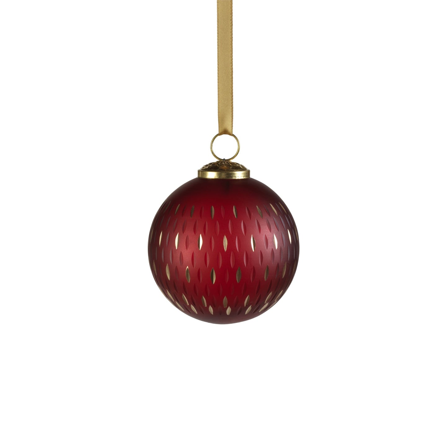Frosted & Etched in Gold Glass Ornament | Red | 4"