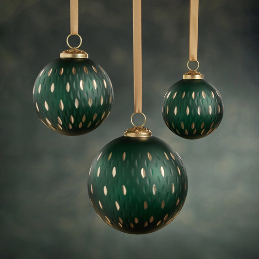 Frosted & Etched in Gold Glass Ornament | Green | 3 inch