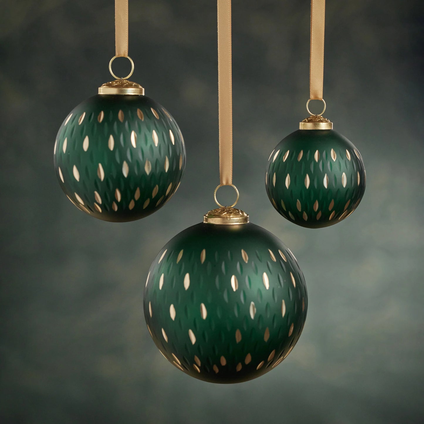 Frosted & Etched in Gold Glass Ornament | Green | 3 inch