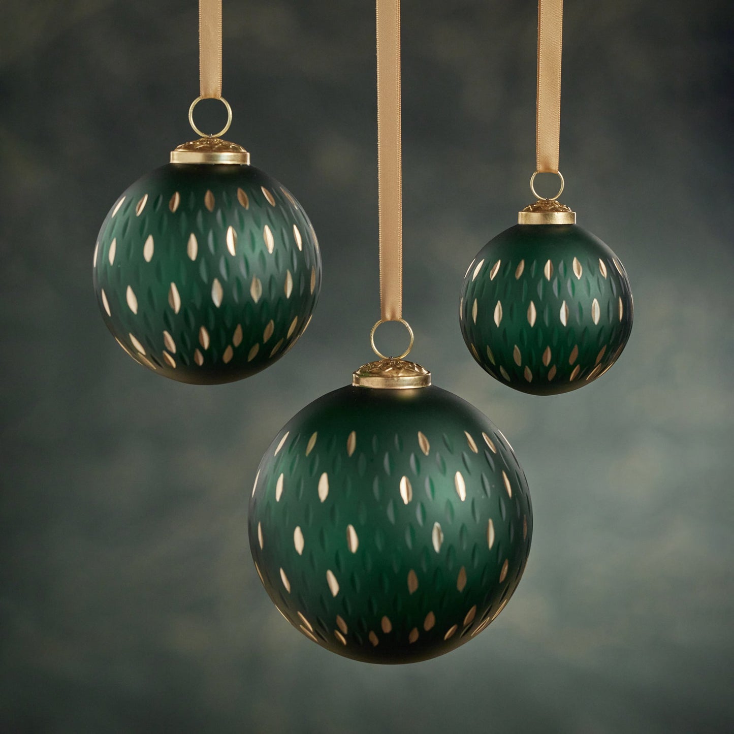 Frosted & Etched in Gold Glass Ornament | Green (4")