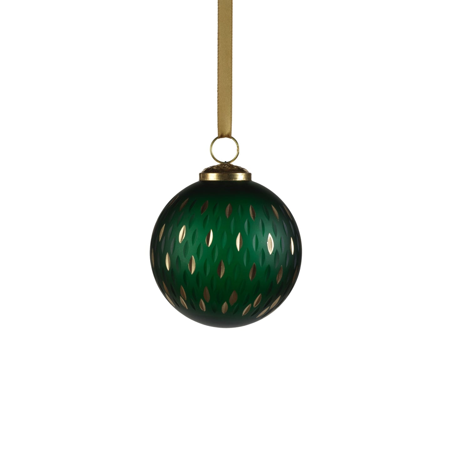 Frosted & Etched in Gold Glass Ornament | Green (4")
