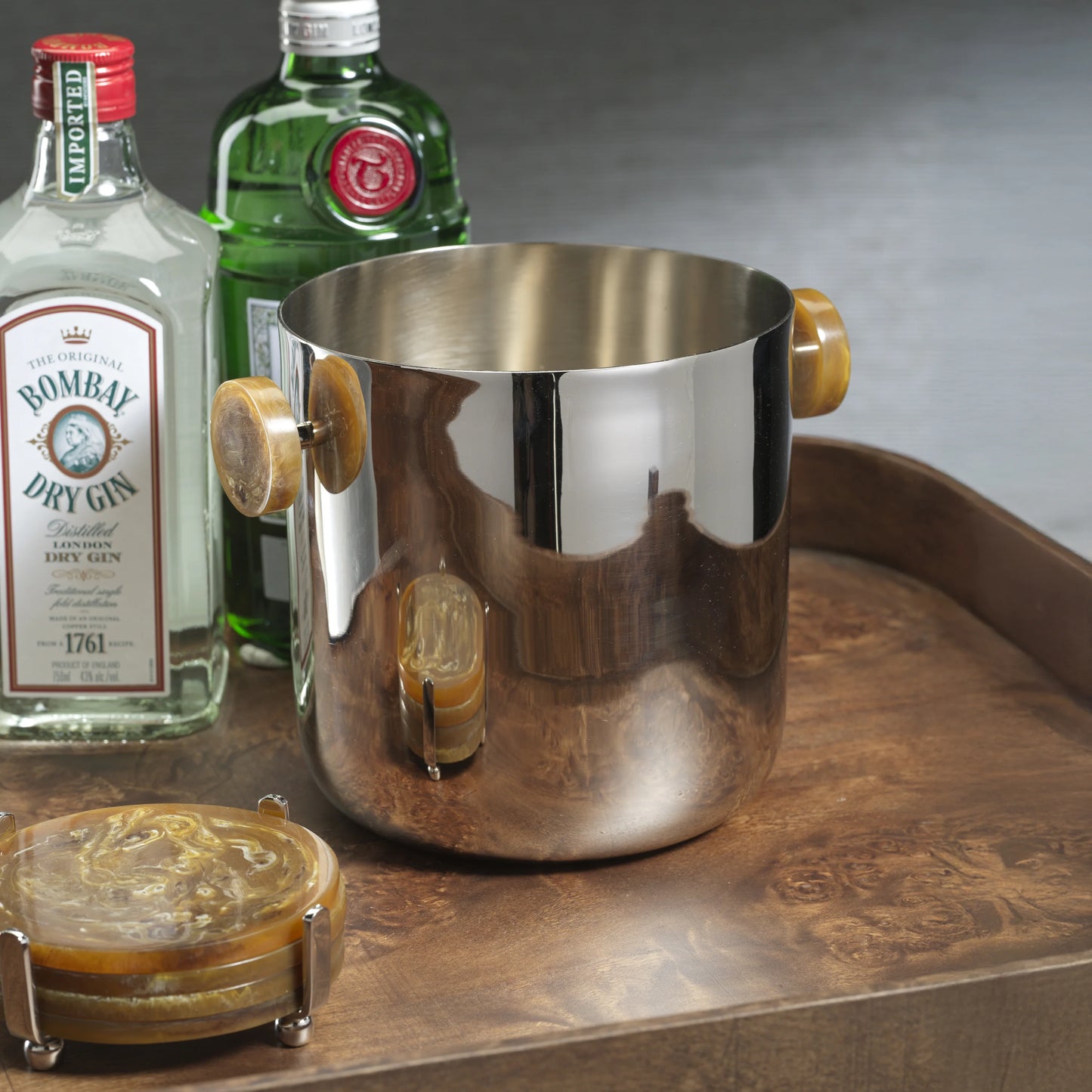Spiga Ice Bucket | Nickel with Amber Accent