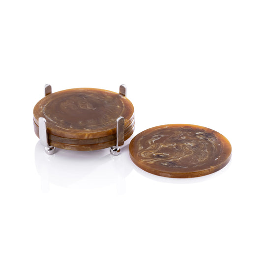 Spiga Set of 4 Coasters on Stand | Nickel with Amber Accent