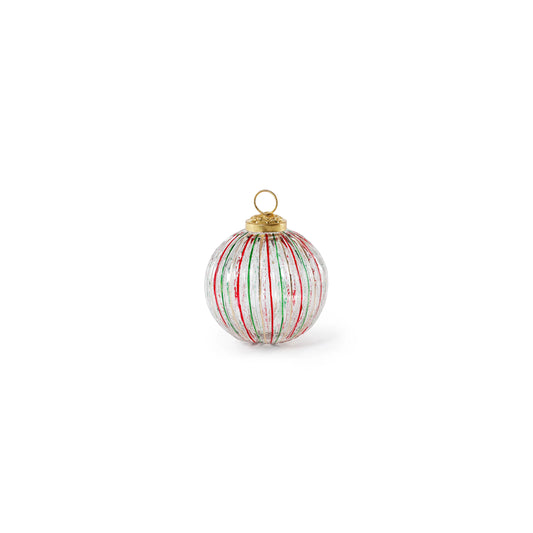 Ribbed Multi Red+Green Glass Ornament | 3 in