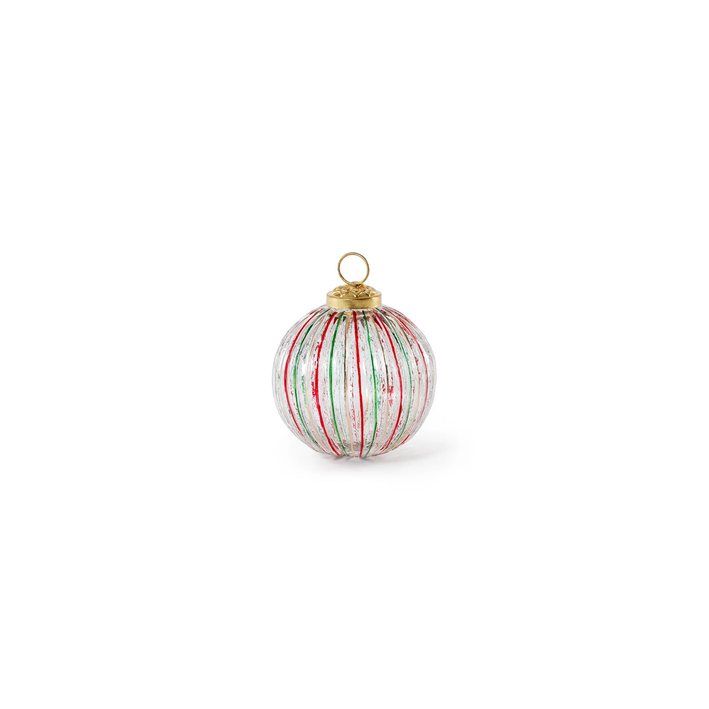 Ribbed Multi Red+Green Glass Ornament | 3 in