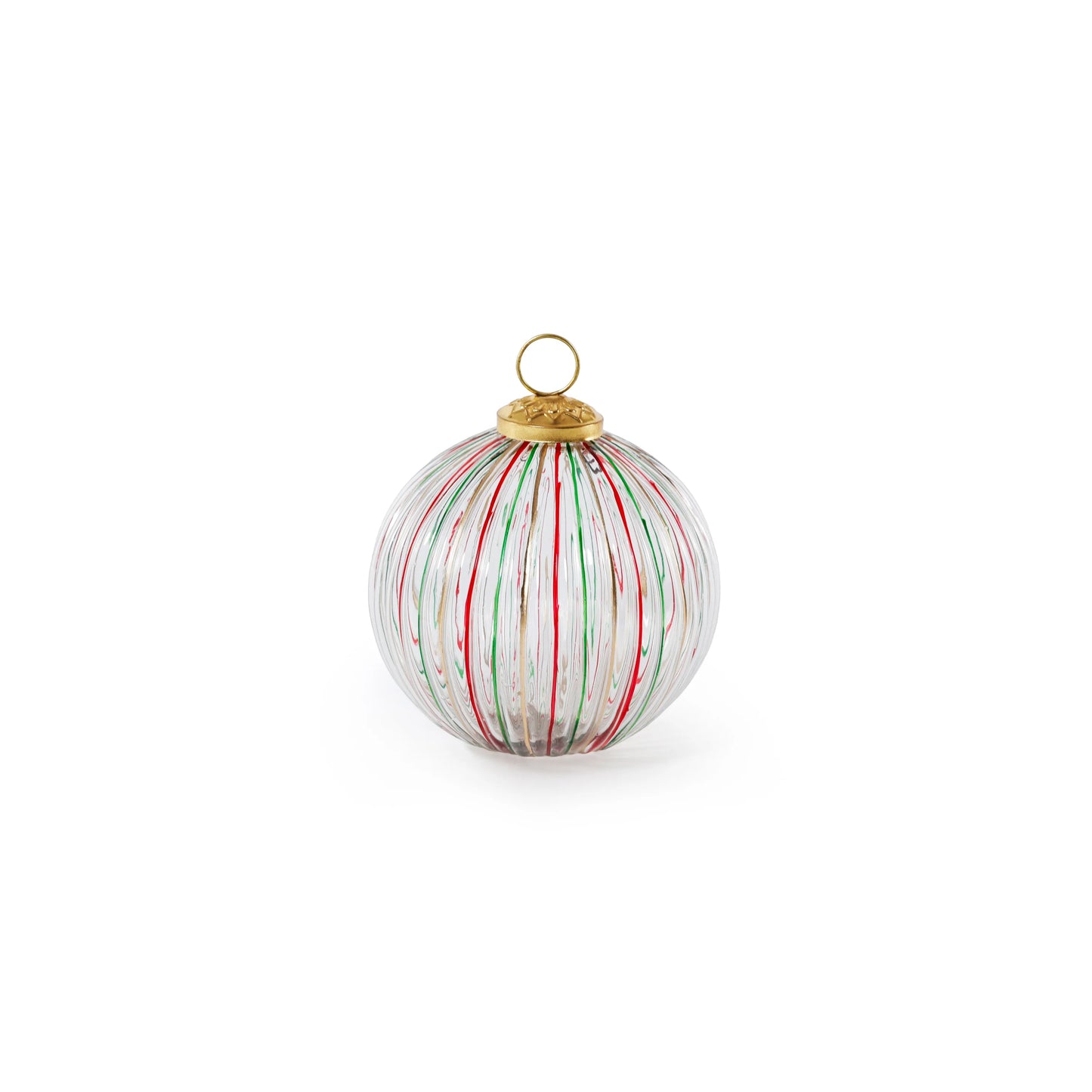 Ribbed Multi Red+Green Glass Ornament | 4 in