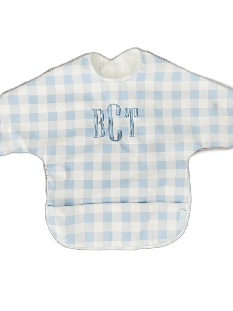 Long Sleeve Signature Catch All Bib | Blue Gingham | 6M-2T