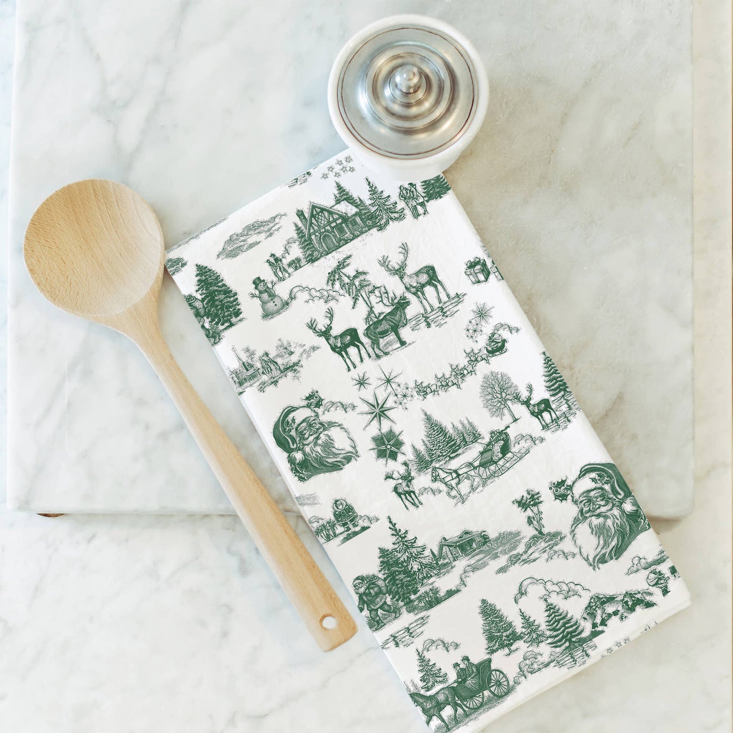 Christmas Toile Green Tea Towel