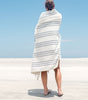 Beach Mat Throw with Cotton Harness | White w/Beige Stripes