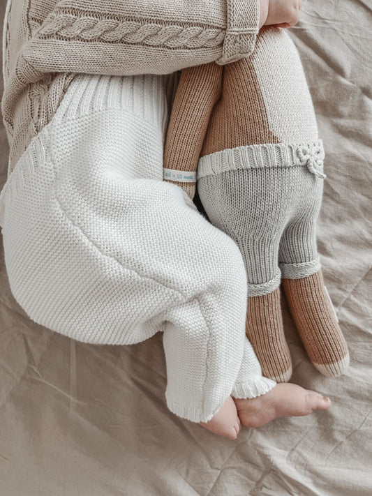 Knit Rib Detail Overalls | White
