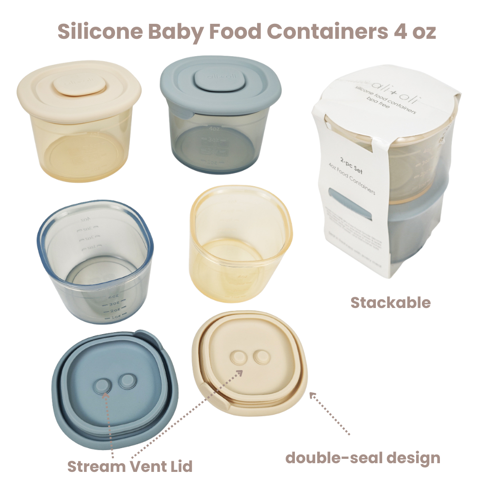 Ali+Oli Silicone Food Containers (4oz) 2-pack | Sky-Khaki
