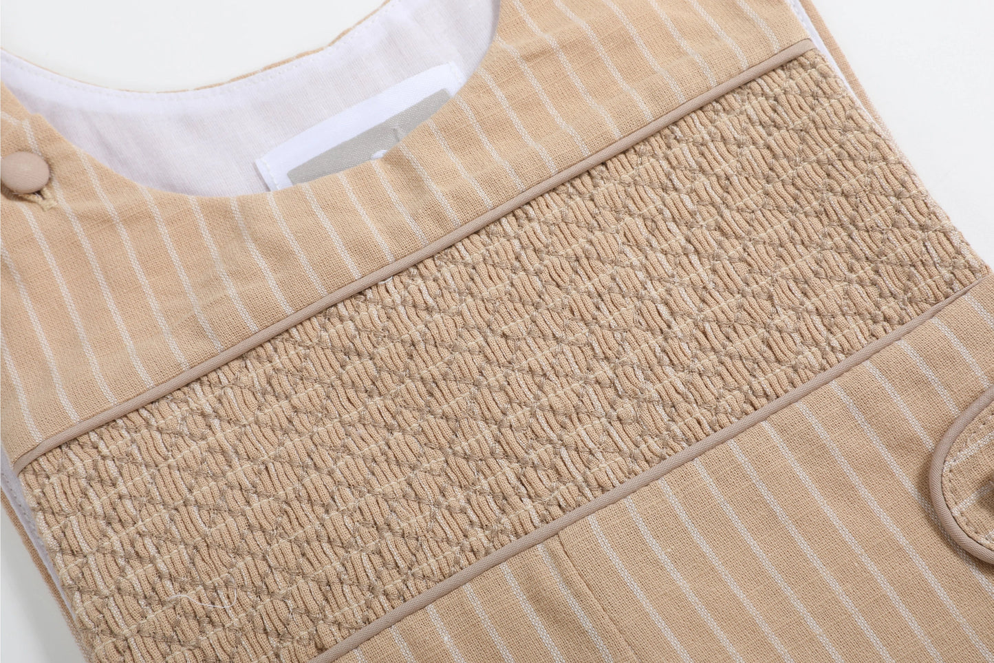 Light Brown Pinstripe Smocked Long Jon Jon
