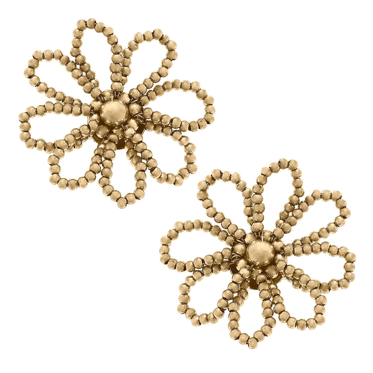 Cassi Bead & Pearl Floral Stud Earrings | Worn Gold