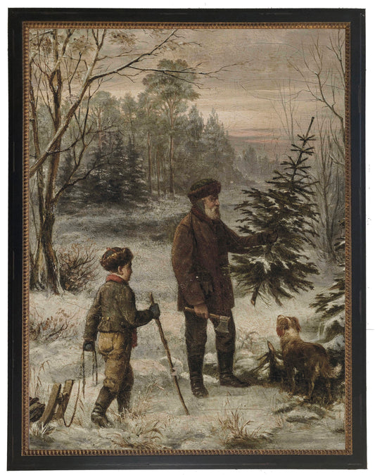Vintage Oil Reproduction of a Christmas Tree Cutting | 12x16
