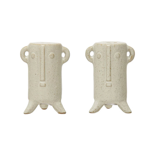Reactive Glaze Stoneware Face Salt & Pepper Shakers