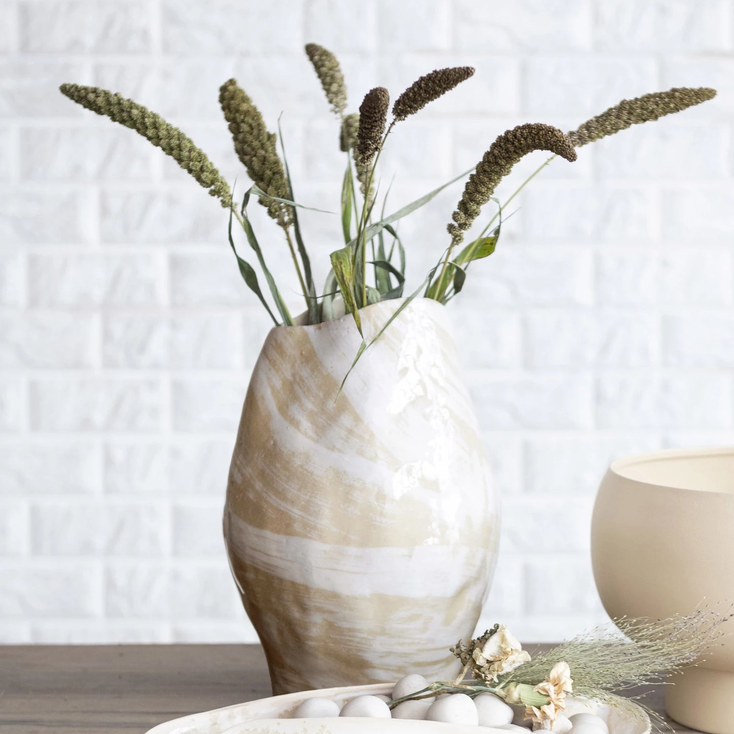 Hand-Painted Stoneware Vase | Cream