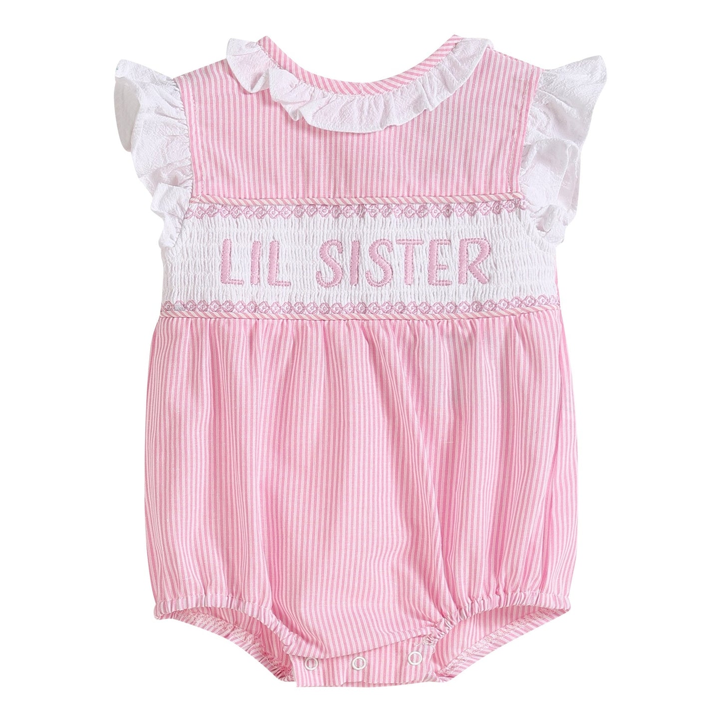 Lil Sister Smocked Romper - Pink Stripe