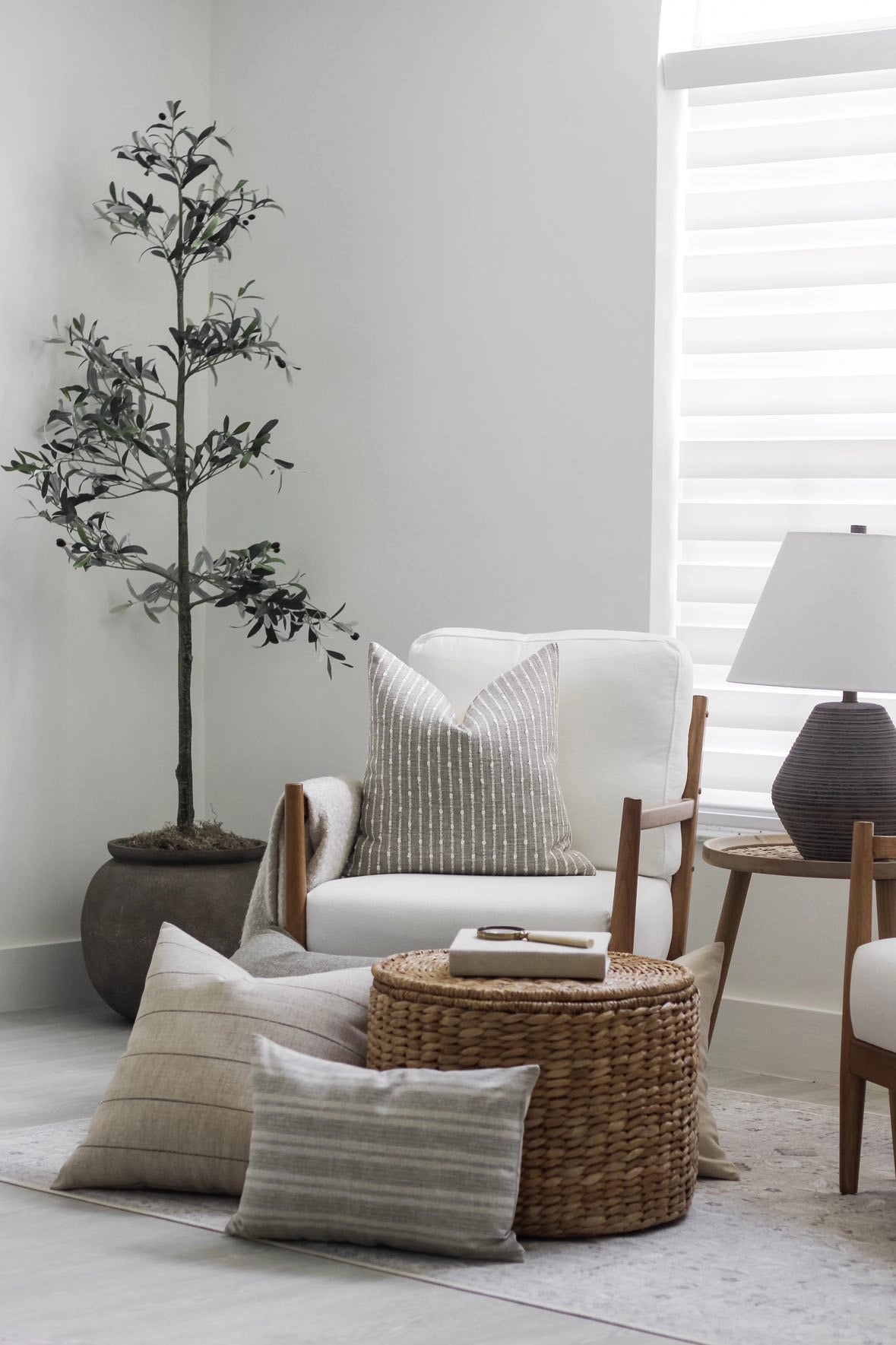 Perin | Neutral Striped Pillow | 22x22