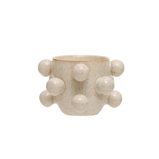 Stoneware Planter w/ Orbs | Cream
